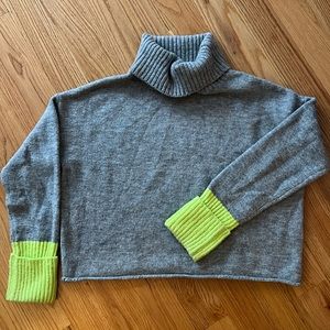 Turtleneck grey and neon yellow/green sweater